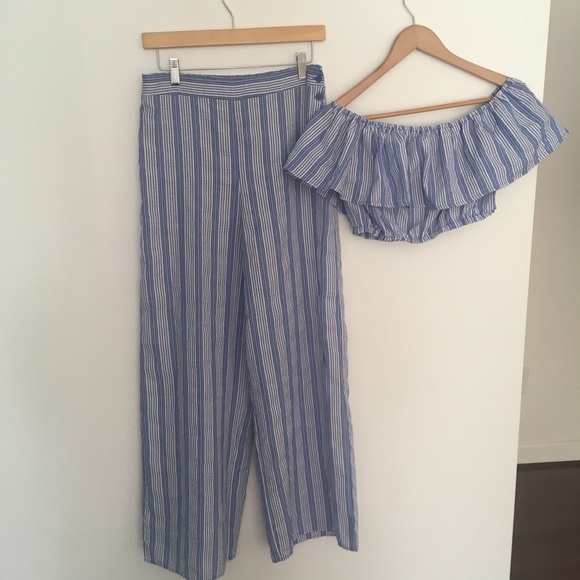Gypsies & Moondust Pants - Blue and white striped crop top and pant set